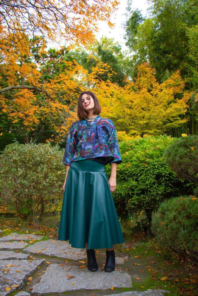 Jupe soleil en skaï et kimono