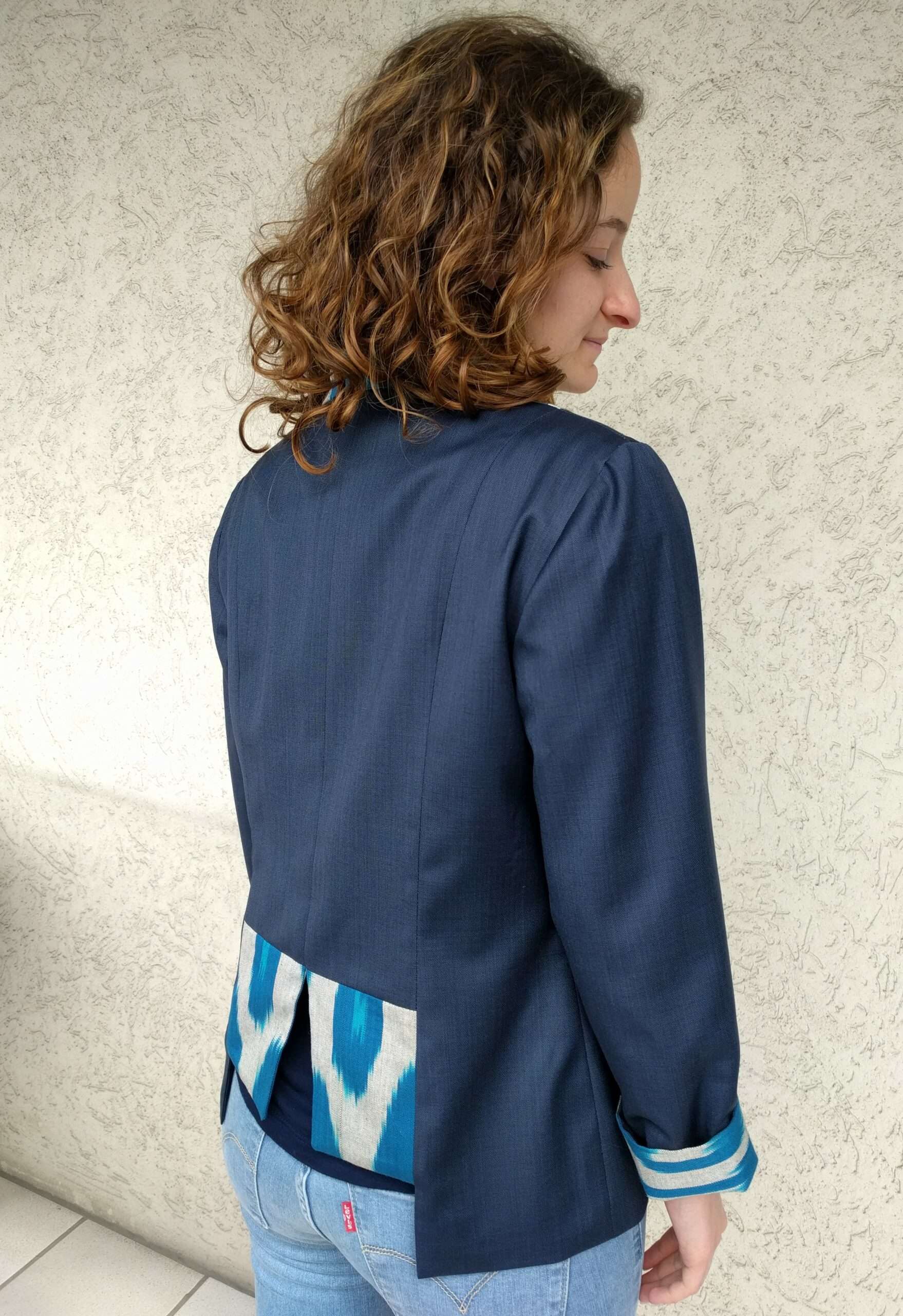 veste femme ikat bleu sur-mesure